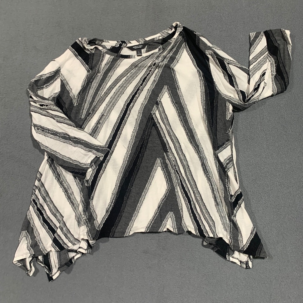 Simply Vera Vera Wang Women's Size L Black Gray White Tunic Top Texture Patch